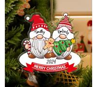 DPDP Personalised Family Christmas Ornaments - Family of 2 Custom Gnome Ornaments, Customised Names, Acrylic Xmas Decorations