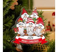 DPDP Personalized Family Christmas Ornament 2024 - Custom Gnome Family of 5, Customized Name Acrylic Xmas Tree Decorations