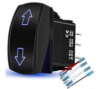 DPDT 7-Pin Momentary Rocker Switch with Blue Backlight - 20A 12V 24V ON-Off-ON Waterproof Dust Tight for Marine Boats RVs Trucks, Up/Down Polarity Reverse for toggle Switch(1PCS)