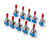 DPDT Mini Toggle Switch ON-ON 6 Pin 10Pcs - 125V 6A, 250V 3A Red Cap