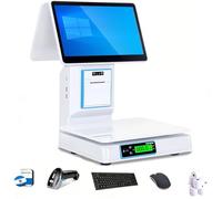 DPDZSW 15.6" Commercial POS Cash Register Scale with Integrated Printer, 8 GB RAM, 256 GB SSD, Windows 10, Touchscreen, Barcode Scanner, For Fruit Vegetable Supermarket Retail Store Dualscreen
