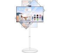 DPDZSW 32" Smart Portable TV on Wheels, 4K UHD Touch Screen Monitor with Built-in Battery, Android OS with 4K Camera, Wireless Casting, Full Swivel Rolling Stand 8+128GB