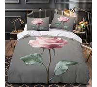 DPEOANEBN Pink rose bloom 3D Printed Duvet Cover Set 3pcs Microfibre Lightweight Concealed Botanical Duvet Insert Cover 2 Pillowcases Skin-Friendly Home Decor Kids & Girls Single（140x200cm）