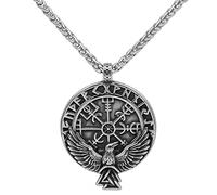 DPGOLDP Odin Raven Necklace Stainless Steel Norse Mythology Pendant with 24 Inch Chain Men Women Viking Jewelry,Vegvisir