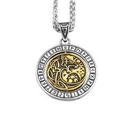 DPGOLDP Viking Jewellery- Gold Stainless Steel Swivel Pendant Odin Rune Chain, Nordic Men's Amulet Necklace,Hati Skoll