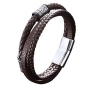DPGOLDP Viking Leather Bracelet with Stainless Steel Celtic Knot Rune Beads Punk Bangle for Men Women Amulet Jewellery Gift,Brown,185mm