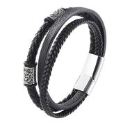 DPGOLDP Viking Leather Bracelet with Stainless Steel Celtic Knot Rune Beads Punk Bangle for Men Women Amulet Jewellery Gift,Black,185mm