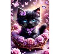 DPHERO Black Kitten Diamond Painting Kits for Beginners Adults,5D DIY Cradle Diamond Art Kits,Round Full Drill Dreamland Gem Art Crafts,DIY Painting by Numbers for Home Wall Decor 12x16 inch