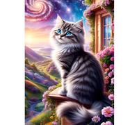 DPHERO Blue Eyed Cat Diamond Painting Kits for Beginners Adults,5D DIY Starry Night Diamond Art Kits,Round Full Drill Kitten Gem Art Crafts,DIY Painting by Numbers for Home Wall Decor 12x16 inch