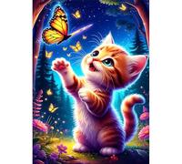 DPHERO Cat Kitten Diamond Painting Kits for Beginners Adults,5D DIY Night Sky Diamond Art Kits,Round Full Drill Butterfly Gem Art Crafts,DIY Fantasy Painting by Numbers for Home Wall Decor 12x16 inch