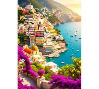 DPHERO Cliff Town Diamond Painting Kits for Beginners Adults,5D DIY Fishing Village Diamond Art Kits,Round Full Drill Coastline Scenery Art Crafts,DIY Painting by Numbers for Home Wall Decor 12x16inch