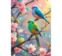 DPHERO Colorful Birds Diamond Painting Kits for Beginners Adults,5D DIY Pink Flowers Diamond Art Kits,Round Full Drill Dreamland Art Crafts,DIY Painting by Numbers for Home Wall Decor 12x16 inch