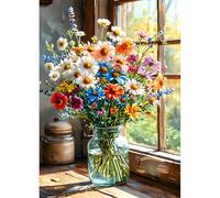 DPHERO Colorful Flowers in a Vase Diamond Painting Kits for Beginners Adults,5D DIY Window Diamond Art Kits,Round Full Drill Gem Art Crafts Kits,DIY Painting by Numbers for Home Wall Decor 12x16 inch