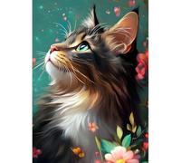 DPHERO Colourful Cat Diamond Painting Kits for Beginners Adults,5D DIY Flowers Diamond Art Kits,Round Full Drill Cute Kitten Gem Art Crafts Kits,DIY Painting by Numbers for Home Wall Decor 12x16 inch
