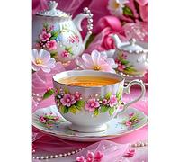DPHERO Cup Diamond Painting Kits for Beginners Adults,5D DIY Nobility Diamond Art Kits,Round Full Drill Afternoon Tea Gem Art Crafts,DIY Flowers Painting by Numbers for Home Wall Decor 12x16 inch
