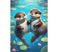 DPHERO DIY Otters Diamond Painting Kit, 5D Cartoon Diamond Art, Round Full Drill Flowers, DIY Painting by Numbers, 12x16 inch, Adults, Unisex, Modern Style, All Seasons