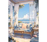 DPHERO DIY Sea View Diamond Painting Kits for Adults,5D Flowers Diamond Art Kits for Beginners,Round Full Drill House Diamond Painting Art,DIY Painting by Numbers Diamond Art Painting 12x16 inch