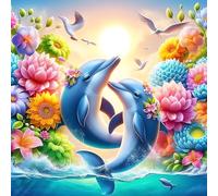 DPHERO Dolphin Diamond Painting Kits for Beginners Adults,5D DIY Lovers Diamond Art Kits,Round Full Drill Flowers Diamond Painting Art,DIY Painting by Numbers Diamond Art Painting 12x12 inch