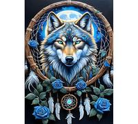 DPHERO Dreamcatcher Diamond Painting Kits for Beginners Adults,5D DIY Wolf Diamond Art Kits,Round Full Drill Blue Rose Gem Art Crafts Kits,DIY Painting by Numbers for Home Wall Decor 12x16 inch