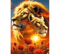 DPHERO Fantasy Lion Diamond Painting Kits for Beginners Adults,5D DIY King of the Savanna Diamond Art Kits,Round Full Drill Sunset Art Crafts,DIY Painting by Numbers for Home Wall Decor 12x16inch