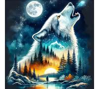 DPHERO Fantasy Wolf Diamond Painting Kits for Beginners Adults,5D DIY Moon Night Diamond Art Kits,Round Full Drill Forest Gem Art Crafts Kits,DIY Painting by Numbers for Home Wall Decor 12x12 inch
