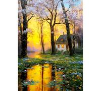 DPHERO Forest Cabin Diamond Painting Kits for Beginners Adults,5D DIY Sunset Reflection Diamond Art Kits,Round Full Drill Wildflowers Art Crafts,DIY Painting by Numbers for Home Wall Decor 12x16 inch