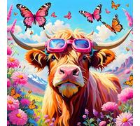 DPHERO Highland Cow Diamond Painting Kits for Beginners Adults,5D DIY Butterfly Diamond Art Kits,Round Full Drill Flowers Diamond Painting Art,DIY Painting by Numbers Diamond Art Painting 12x12 inch