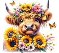 DPHERO Highlandcow Diamond Painting Kits for Beginners Adults,5D DIY Sunflowers Diamond Art Kits,Round Full Drill Butterfly Wildflowers Art Crafts,DIY Painting by Numbers for Home Wall Decor 12x12inch