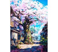 DPHERO Japanese Cherry Blossoms Diamond Painting Kits for Beginners Adults,5D DIY Diamond Art Kits,Round Full Drill Flowers Gem Art Crafts Kits,DIY Painting by Numbers for Home Wall Decor 12x16 inch