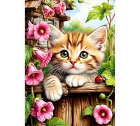 DPHERO Kitten Diamond Painting Kits for Beginners Adults,5D DIY Petunias Diamond Art Kits,Round Full Drill Pink Flowers Gem Art Crafts,DIY Cat Painting by Numbers for Home Wall Decor 12x16 inch