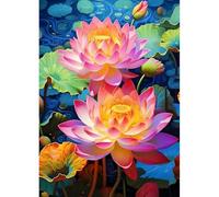 DPHERO Lotus Flower Diamond Painting Kits for Beginners Adults,5D DIY Lotus Leaf Diamond Art Kits,Round Full Drill Landscape Art Crafts,DIY Flowers Painting by Numbers for Home Wall Decor 12x16 inch