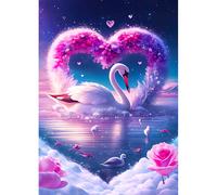 DPHERO Lovehearts Diamond Painting Kits for Beginners Adults,5D DIY Swans Diamond Art Kits,Round Full Drill Night Sky Reflections Art Crafts,DIY Painting by Numbers for Home Wall Decor 12x16 inch