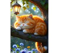 DPHERO Orange Cat Diamond Painting Kits for Beginners Adults,5D DIY Lazy Kitten Diamond Art Kits,Round Full Drill Blue Flowers Art Crafts,DIY Painting by Numbers for Home Wall Decor 12x16 inch