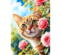 DPHERO Orange Cat Diamond Painting Kits for Beginners Adults,5D DIY Rose Flowers Diamond Art Kits,Round Full Drill Cute Kitten Art Crafts,DIY Painting by Numbers for Home Wall Decor 12x16 inch