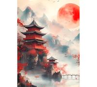 DPHERO Pagoda Diamond Painting Kits for Beginners Adults,5D DIY Palace Diamond Art Kits,Round Full Drill Sunrise Gem Art Crafts,DIY Mountain Painting by Numbers for Home Wall Decor 12x16 inch