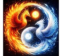 DPHERO Phoenix Diamond Painting Kits for Beginners Adults,5D DIY Yin Yang Tai Chi Diamond Art Kits,Round Full Drill Ice and Fire Art Crafts,DIY Painting by Numbers for Home Wall Decor 12x12 inch
