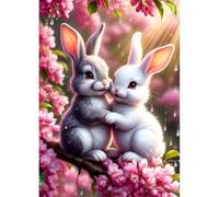 DPHERO Rabbit Couple Diamond Painting Kits for Beginners Adults,5D DIY Pink Flowers Diamond Art Kits,Round Full Drill Romantic Art Crafts,DIY Painting by Numbers for Home Wall Decor 12x16 inch