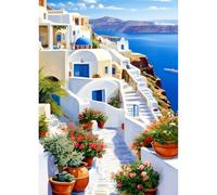 DPHERO Santorini Diamond Painting Kits for Beginners Adults,5D DIY Flowers Diamond Art Kits,Round Full Drill Aegean Sea Diamond Painting Art,DIY Painting by Numbers Diamond Art Painting 12x16 inch
