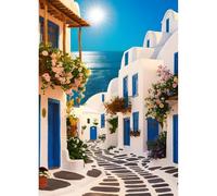 DPHERO Santorini Diamond Painting Kits for Beginners Adults,5D DIY Street Diamond Art Kits,Round Full Drill Aegean Sea Diamond Painting Art,DIY Painting by Numbers Diamond Art Painting 12x16 inch