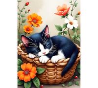 DPHERO Sleeping Cat Diamond Painting Kits for Beginners Adults,5D DIY Cute Kitten Diamond Art Kits,Round Full Drill Flowers Gem Art Crafts,DIY Painting by Numbers for Home Wall Decor 12x16 inch