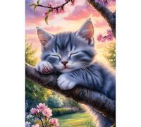DPHERO Sleeping Cat Diamond Painting Kits for Beginners Adults,5D DIY Kitten Diamond Art Kits,Round Full Drill Evening Sun Art Crafts,DIY Flowers Painting by Numbers for Home Wall Decor 12x16 inch
