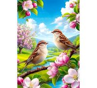 DPHERO Sparrows Birds Diamond Painting Kits for Beginners Adults,5D DIY Pastoral Scenery Diamond Art Kits,Round Full Drill Wildflowers Art Crafts,DIY Painting by Numbers for Home Wall Decor 12x16 inch