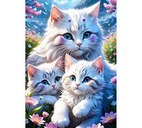 DPHERO Three Kittens Diamond Painting Kits for Beginners Adults,5D DIY Wildflowers Diamond Art Kits,Round Full Drill White Cat Gem Art Crafts,DIY Painting by Numbers for Home Wall Decor 12x16 inch