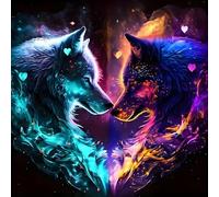 DPHERO Two Wolves Diamond Painting Kits for Beginners Adults,5D DIY Fantasy Diamond Art Kits,Round Full Drill Ice and Fire Gem Art Crafts Kits,DIY Painting by Numbers for Home Wall Decor 12x12 inch