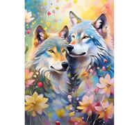 DPHERO Two Wolves Diamond Painting Kits for Beginners Adults,5D DIY Lovers Diamond Art Kits,Round Full Drill Wildflowers Gem Art Crafts Kits,DIY Painting by Numbers for Home Wall Decor 12x16 inch