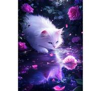 DPHERO White Cat Diamond Painting Kits for Beginners Adults,5D DIY Reflection Diamond Art Kits,Round Full Drill Dreamland Gem Art Crafts,DIY Painting by Numbers for Home Wall Decor 12x16 inch