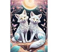 DPHERO White Fox Diamond Painting Kits for Beginners Adults,5D DIY Lovers Diamond Art Kits,Round Full Drill Two Foxes Gem Art Crafts Kits,DIY Painting by Numbers for Home Wall Decor 12x16 inch