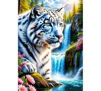 DPHERO White Tiger Diamond Painting Kits for Beginners Adults,5D DIY Waterfall Diamond Art Kits,Round Full Drill Landscape Art Crafts,DIY Fantasy Painting by Numbers for Home Wall Decor 12x16 inch