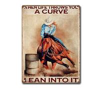DPHGQGK Cowgirl Lean to It Vertical Vintage Girls Love Horses Harness Racing Riding Horses Cowgirls Cowgirl Barrel Racing Art Sign Decor Metal Sign Wall 12x16inch