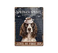 DPHGQGK Gift for Springer Spaniel Lovers Poster Springer Spaniel Coffee Poster for Coffee Shop Bathroom Home Living Decor Vintage Bar Signs Tin Sign 12x16inch